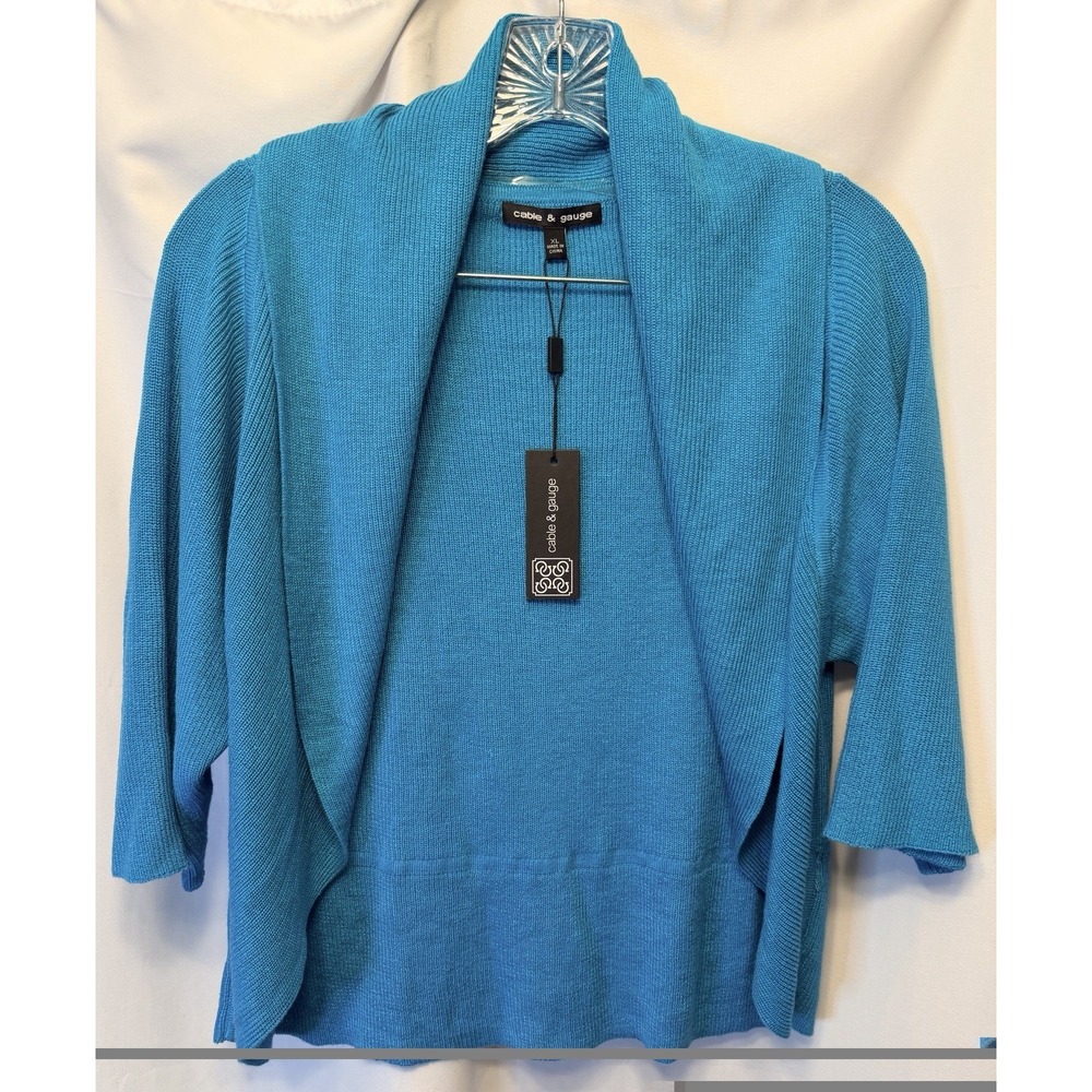 NWT Cable & Gauge Women's XL Open Front Drape Shrug Cardigan Turquoise Blue